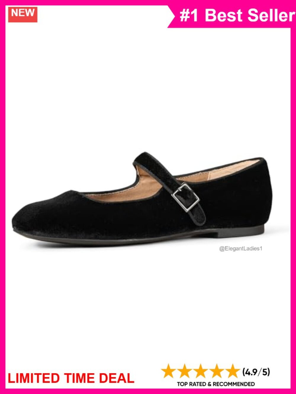 Mary Jane Ballet Flats Square Toe Adjustable Buckle Cushioned Faux Suede